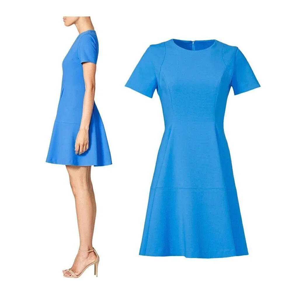 NWT SHOSHANNA Davie Cerulean Crepe Fit & Flare Mini Dress Size 2